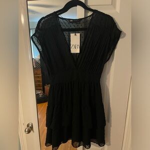 Zara black polka dot ruffle dress brand new with tags size S